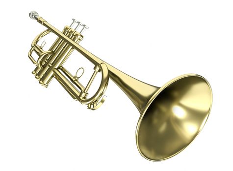 Trumpet against a white background. 3D rendered image.