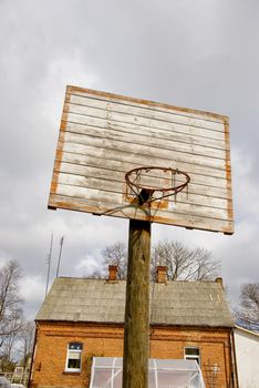 Retro self-made basketball board in the province.