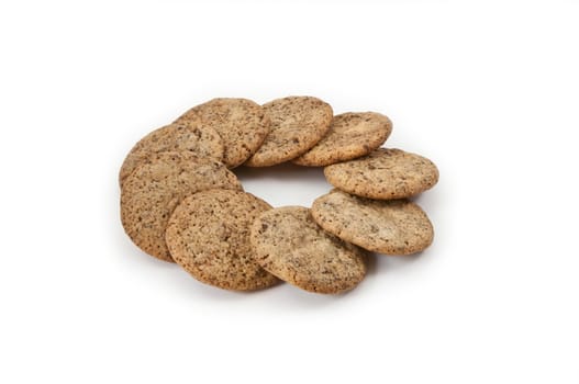 Circle of cookies on a white background