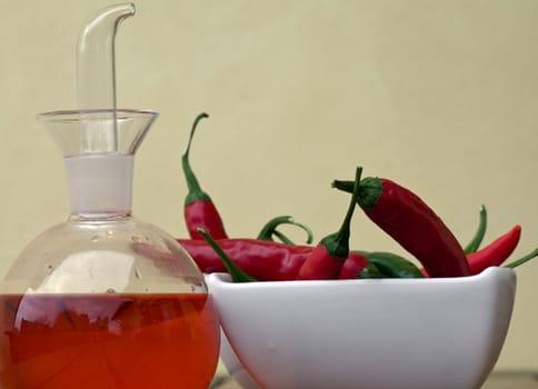 Red hot chilli peppers and spicy oil