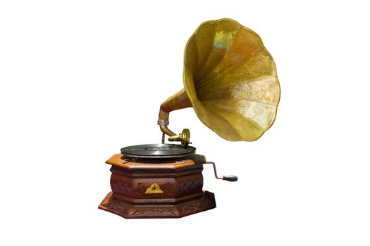 photo of retro gramophone with disc isolated