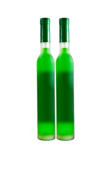 Green wine bottles isolated on white.