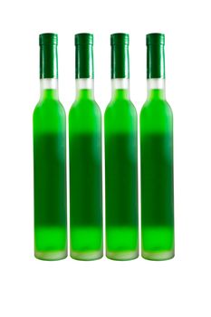 Green wine bottles isolated on white.
