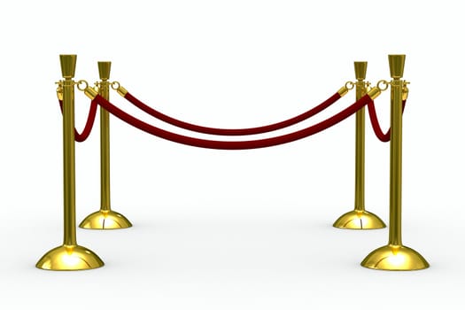 Gold stanchions on white background. Isolated 3D image