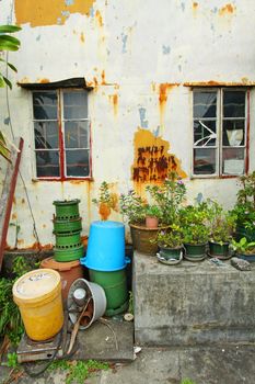 Chinese home with vintage wall, window and garden