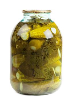 Jar of pickles isolated over white background