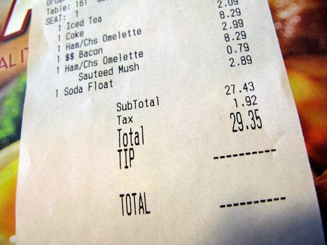 A lunch receipt, with items and figures.