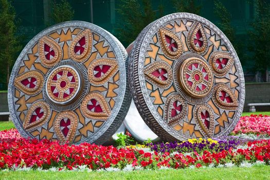 Monumentary rings. Nationality folk ornament, Astana, Kazakhstan