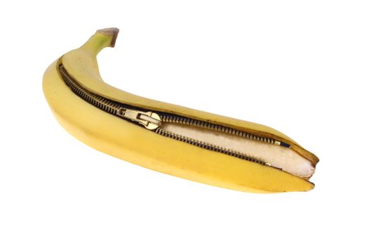 banana unlocked on(?) metal zip isolated on white background