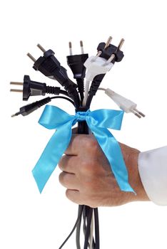 bouquet of cables with bow isolated on white background