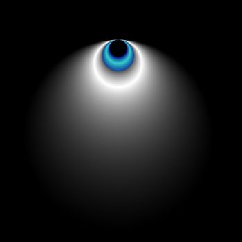 A digital abstract done in shades of black to white with a central ring of blue.