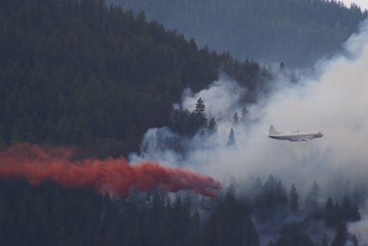 Forest fire fighting in the mountains using an airplane