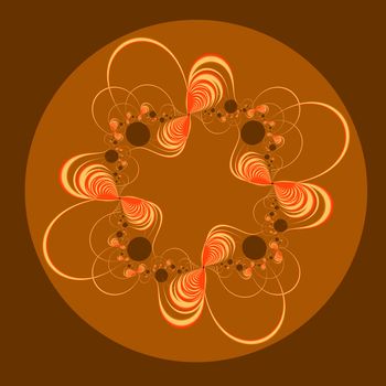 An abstract fractal done in warm shades of yellow, orange, and brown.