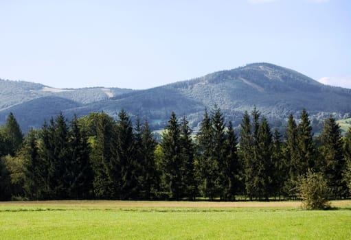 Small green mountains in Poland in Eastern Europe