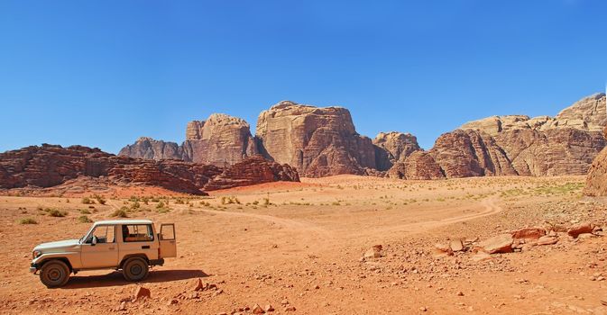 Amazing view in desert in Vadi Ram Jordan. Panorama