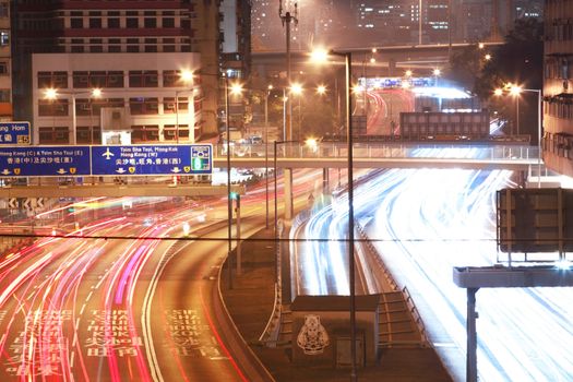 busy traffic at night in hong kong