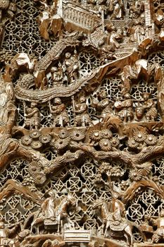Chinese old story stone carving with group people. 