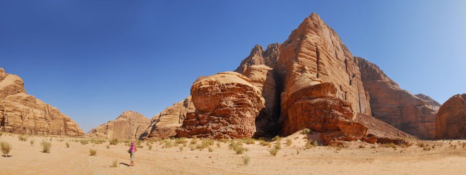 Amazing view in desert in Vadi Ram Jordan. Panorama