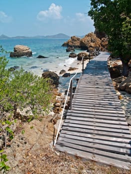 Seaside wood bridge in Ko Kham island, Sattahip, Chon Buri, Thailand