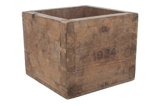 Old empty wooden box on white background 