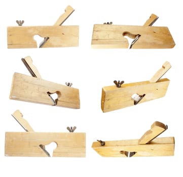wood plane collection with white background