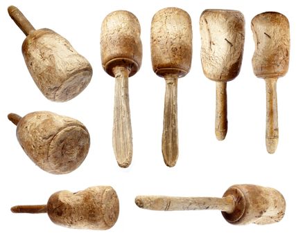 carpenter wooden hammer collection on white background