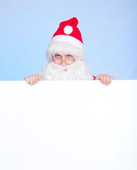 Xmas background: Santa, gifts, kid, happy holiday. Vertical view