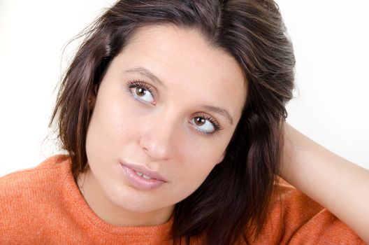 portrait of a dreamy brunette closeup