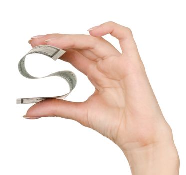 business woman holding a currency on a white background