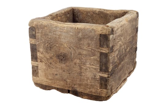 Old empty wooden box on white background 