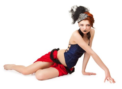 half-naked girl in a cabaret style on a white background