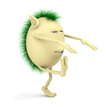 3d character puppet moon sleepwalking on white background
