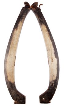 Old wooden horse collar with white background