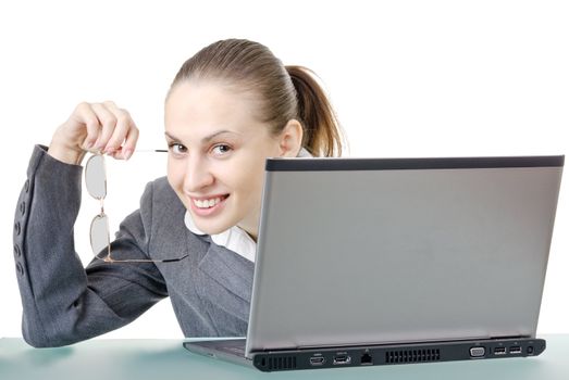 office manager at the desk with a laptop