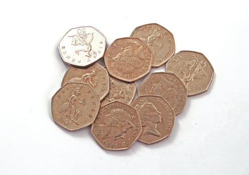 British, UK, coins  on a plain white background.