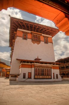 Courtyard and utse of the Rinchen Pung Dzong in Paro, Bhutan