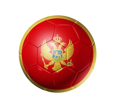 3D soccer ball with Montenegro team flag. isolated on white with clipping path