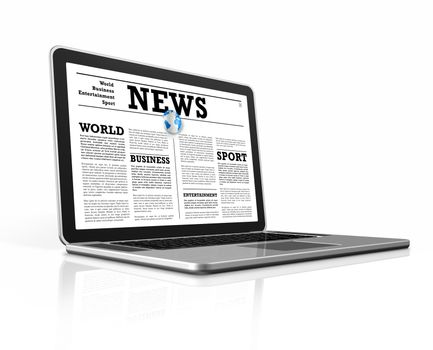 News on a laptop computer isolated on white with clipping path