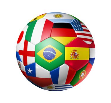 3D football soccer ball with world teams flags. brazil world cup 2014. Isolated on white with clipping path