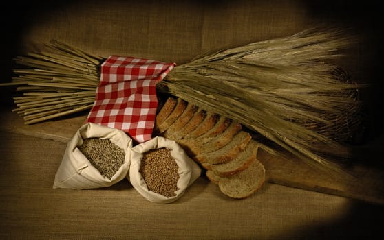 Wheat Bread and Wheat with brown bacground