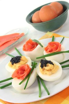 hard-boiled eggs with various delicious fillings