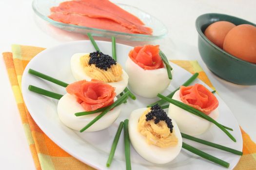 hard-boiled eggs with various delicious fillings