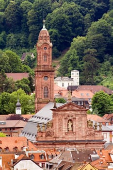 The Jesuit Church of Heidelberg situated in front of the Konigstuhl mountain