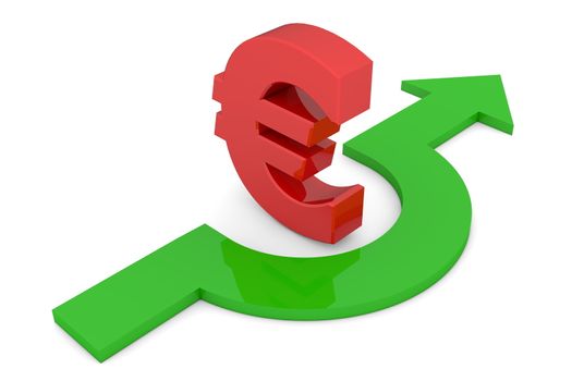 a shiny green arrow avoids a shiny red Euro symbol