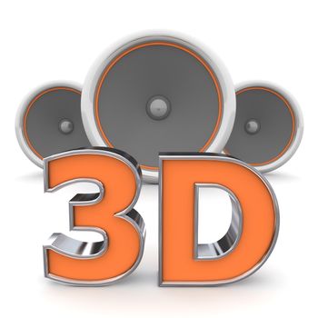word 3D with three speakers in background - orange style
