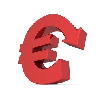 glossy red euro symbol with an arrow pointing down
