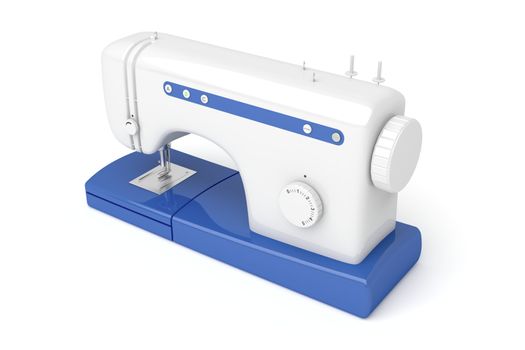 Domestic sewing machine on white background