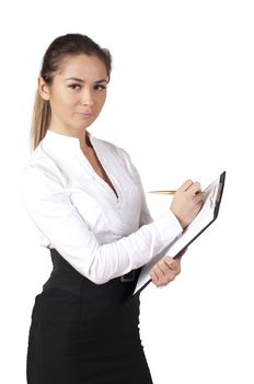 Portrait of a young cute woman with a Tablet