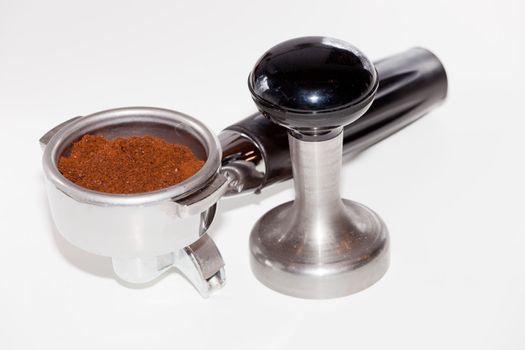 Coffee grains in an espresso holder