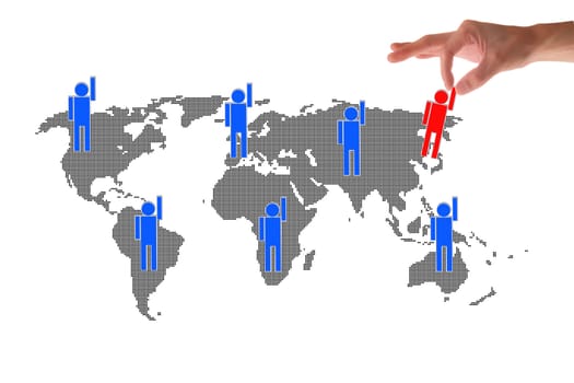 Social Network concept : hand point to social network and world map